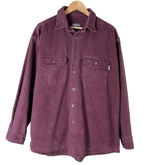 Woolrich Heavy‎ Cotton Flannel Button Down Shirt Jacket in Burgundy Red, Large - Picture 1 of 11